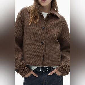 Mango Micro Houndstooth Wool Blend Jacket